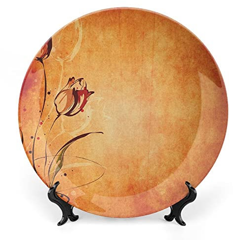 asbwuo Assiettes décoratives en céramique, assiettes décoratives antiques, motif de roses vintage, 15 cm, assiettes décoratives pour la maison, orange