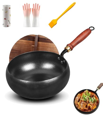 Japanische Eisenpfanne, Japanische Eisenpfanne, Uncoated Iron Pan, Schmiedeeiserne Pfanne, Eisenpfanne Ohne Beschichtung (B-Glasabdeckung, 20CM)