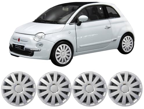 Darfox 14 Inch Wheel Trims – Set of 4 Hubcaps – Compatible with Fiat 500 – Plastic Covers for Steel Wheels (onxs)