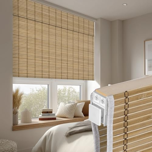 Doing-X No Drill Bamboo Roman Shades, No Tools Roman Blinds for Indoor Windows, Room Darkening Natural Cordless, UV Protection Easy Install Bedroom Living Room, Chestnut Weave,47 W x 28 H