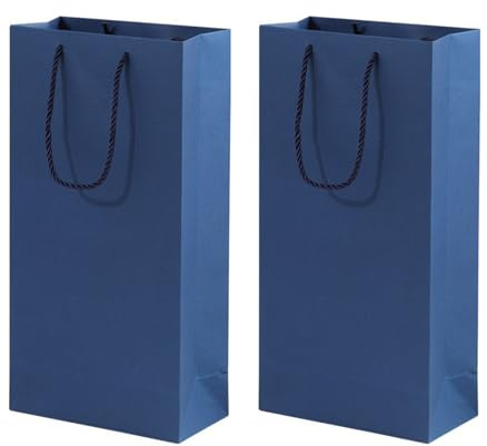 Lot de 10 doubles bouteilles en papier kraft - Sacs cadeaux de vin - Sac de rangement pour Noël, mariage, fête (bleu)