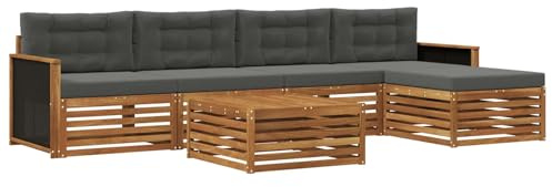 vidaXL Outdoor-Sofagarnitur 6 pcs Natur und Anthrazit 79 x 79 x 37 cm, Patio-Sofa, modernes Eckset, wetterfester Gartenlounge, Bequeme Terrassenplätze für entspannte Zeiten