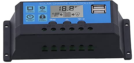 Rcniso Controlador de Carga Solar 10A 12V 24V PWM, Pantalla LCD Protección de Corriente Inversa Dual MOS con Carga de 3 Etapas para la Industria Doméstica