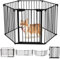 RELAX4LIFE 6 Panneaux Barrière de Sécurité Multi-Fonction en Fer,Grille de Protection Extensible pour Animaux Cheminée Escalier,Clôture de Cheminée Pliant, Porte Inclus Noir