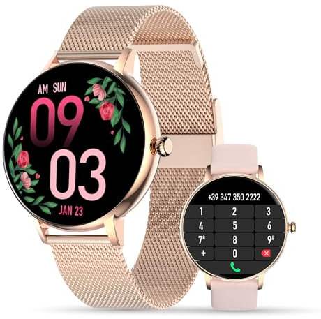 LUNIQUESHOP LSCALL Smartwatch donna Chiamata e Risposta, notifiche, messaggi, contapassi, assistente vocale, Orlogio con 2 cinturini, Cardiofrequenzimetro, SpO2,Fitness Sonno per Android iOS 1.7