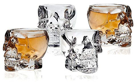 4 pcs Verres à liqueur tête de mort,URMAGIC 75ml Tasse de squelette en cristal,tasse à boire en forme de tête de crâne,verres à whisky de visage de crâne,cadeau d'halloween pour les hommes