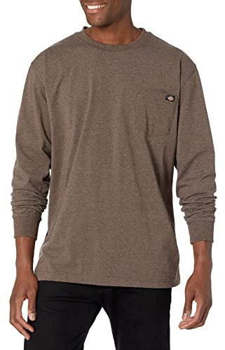 Dickies Men's Long Sleeve Heavyweight Crew Neck Work Utility T-Shirt, Chocolate Brown Single Dye Heather, Medium