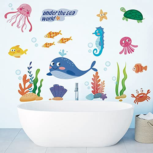 Runtoo Wandtattoo Unterwasserwelt Wandsticker Meerestiere Fisch Wandaufkleber Bad Kinderzimmer Babyzimmer