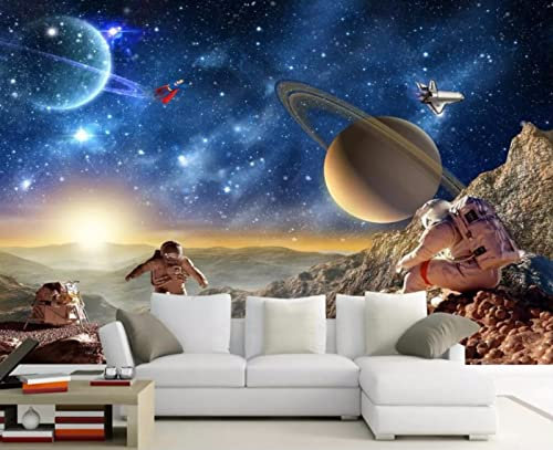 Fototapete 3D Wallpaper Astronaut Universum Galaxy Sternenhimmel Wohnkultur 3D Wandbilder Tapete für Wände 3 D-350 * 245Cm