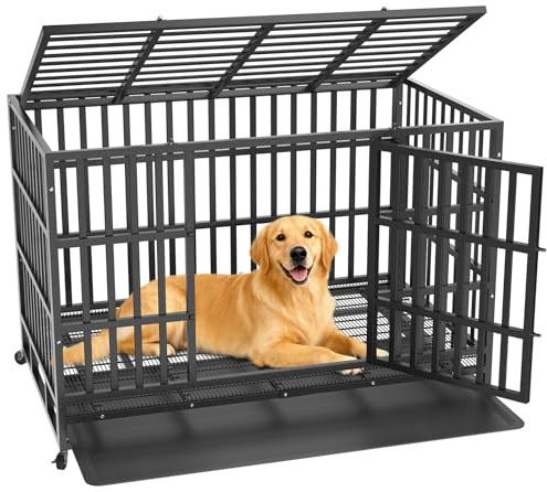 Hiwokk 48 Inch Heavy Duty Dog Crate, Indestructible Kennel for Large Dogs