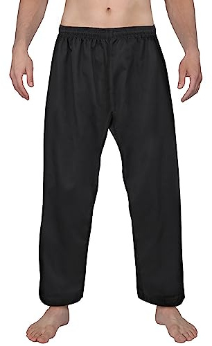 FitsT4 Sports Karate Pants 8oz Middleweight Elastic Waist Martial Arts Pants Perfect for Training or Competition Black, 4
