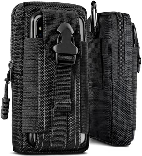 ONEFLOW Survival Case für iPhone 12 mini Handy Gürteltasche aus Nylon mit Karabiner, Taktische EDC Tasche mit Gürtel Halterung, Handyhülle Outdoor Handytasche, Schwarz