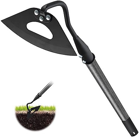 Zappa doppia da giardino a tre punte, zappa cava temprata con manico lungo – 64cm – robusta zappa da giardino per diserbo, allentare terreno, scavo, piante, scanalature, pratico strumento da