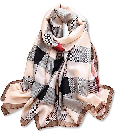 LumiSyne Seidenschal Damen Warm Weich Seidentuch Klassische Kariert Schals Schleife Farbiges Tartan Lange Stola Karo Halstücher Sonnenschut Kap Ganzjährig