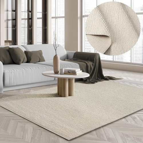 the carpet Premium Wool Handweb-Teppich, Naturfaser Wollteppich, Eleganz im skandinavischen Flachgewebe-Stil, Creme, 120 x 170 cm