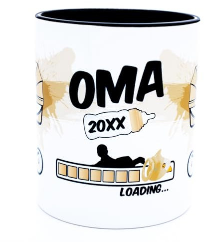 Baby Loading 2025 2026 Tasse mit Jahr personalisiert Becher für werdende Oma Schwanger Geschenk du wirst zukünftige Großmutter Großeltern Verkündung Schwangerschaft Überraschung Keramik 330 ml