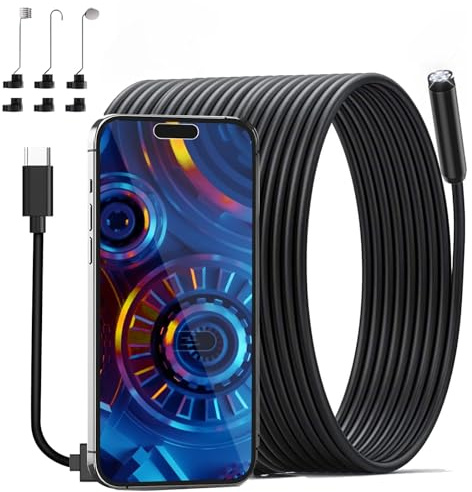AOPICK Endoscopio 10M per Smartphone, 1080P HD Telecamera Endoscopica, Endoscopio wifi con 8 LED IP67 Sonda Cavo Semirigido, non c'è bisogno di Wi-Fi Compatibile con iOS e Android 32.8ft/10M