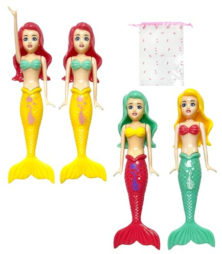 4 Meerjungfrauen-Spielzeuge mit 1 Aufbewahrungstasche, Unterwasser-Tauch-Meerjungfrau, Kinder-Pool-Spielzeug, Unterwasser-Tauch-Pool-Spielzeugtasche, perfekt für Poolpartys und Wasserspiele.