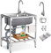 Fregadero de cocina independiente de acero inoxidable de un solo cuenco, lavabo de mano duradero con banco de trabajo, equilibrado estable, resistente, duradero, fregadero de jardín al aire libre,