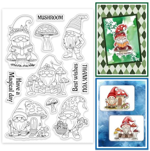 GLOBLELAND Transparente Silikonstempel 'Pilz Zwerg' mit Segensworten - Transparente Stempel für Scrapbooking, Fotoalben, Tagebücher & mehr