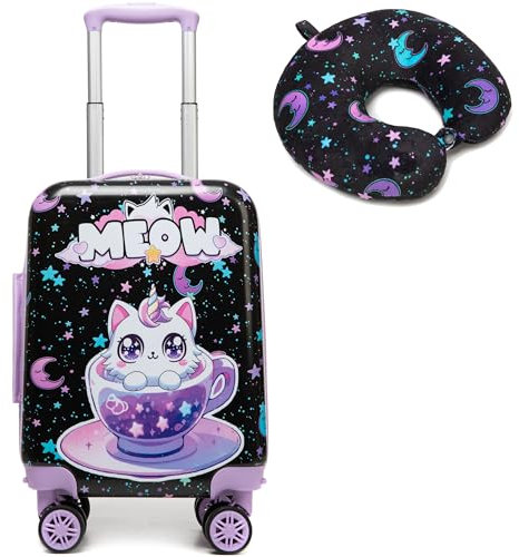 HTgroce 2pcs Valise Enfant 16, Cabine Enfant Chat, Valise Enfant Roulette avec 4 Roues Pivotante à 360° Bagages Enfant