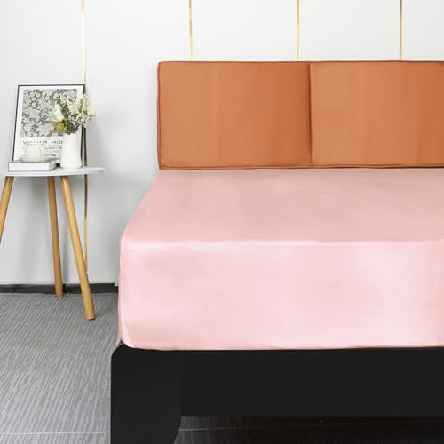 Lirex Satin Spannbettlaken 140x200cm, Seide Spannbetttuch Luxuriös und Seidig Glatt Weiche Microfaser Bettlaken für bis 35cm Matraze, Hellrosa