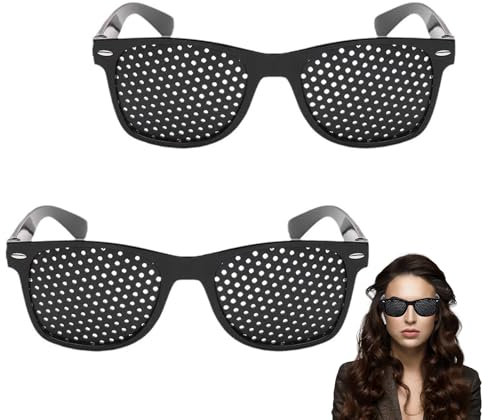 DONOONIS 2PCS Lunette de Repos,Lunettes à Grille,Lunettes à Trous,Lunette de Soleil à Trous pour Lire l'entraînement et la Relaxation des Yeux,Soulagement de la Fatigue Oculaire(Noir)