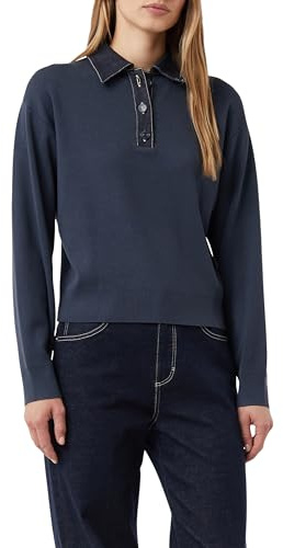Comma Strickpullover mit Denim-Polokragen und überschnittener Schulter