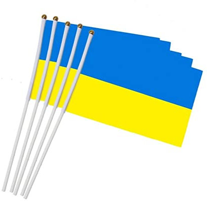 HiyyFloy Handgewellte Kleine Ukraine-flaggen, 50 Stück Kleine Ukraine-flaggen Auf Stäben Stange, Ukrainische Handflagge Für Partydekorationen, Club-gartendekoration