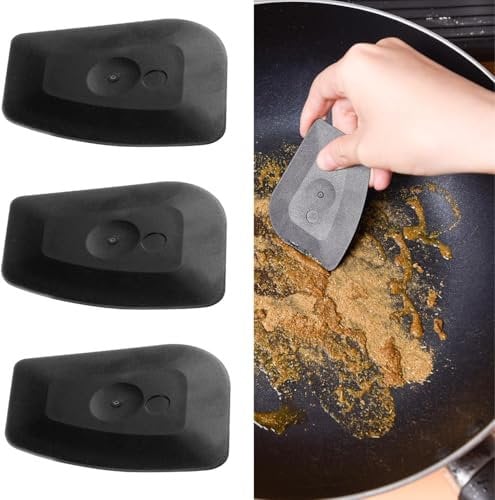 Lot de 3 grattoirs en plastique pour casserole de cuisine - Grattoir en fonte - Grattoir pour casseroles en fonte - Grattoir de cuisine (noir)