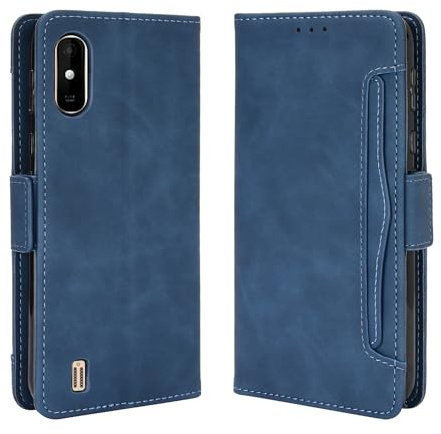 Lucyliy Coque pour Wiko Y81, Etui Housse téléphone Portable PU Skins Flip Stand Function Case Cover Blue