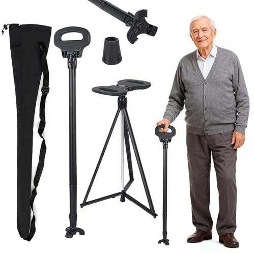 Bastón portátil con cojín, 19,3-38,2 pulgadas, bastón ajustable de aluminio con bolsa de transporte, 330 lbs plegable bastón para personas mayores, escalada