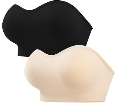 ANGOOL BH ohne Träger Damen - Trägerloser Push Up BH | mit Anti-Rutsch Silikon, Unsichtbarer Bandeau Strapless BH ohne Bügel für Alltag Hochzeit Sommer