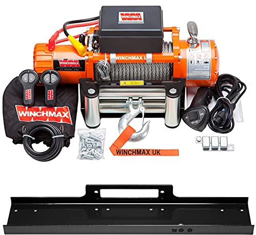 Winchmax 13.500 Libras (6.123 kg) Cabrestante eléctrico Naranja Original de 24v. Cuerda de Acero, Placa de Montaje de Cama Plana