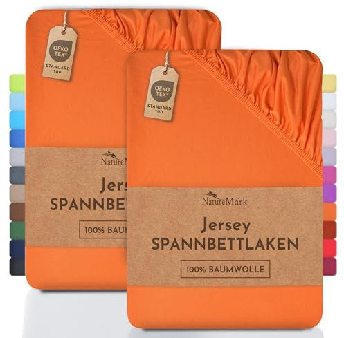 NatureMark 2er Pack Jersey Spannbettlaken, Spannbetttuch 100% Baumwolle in vielen Größen und Farben MARKENQUALITÄT ÖKOTEX Standard 100 | 90 x 200 cm - 100 x 200 cm - terrakotta