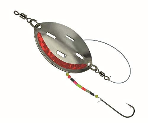 Jenzi DEGA Butt-Löffel fertig montiert, mit Haken, Wirbel, Schnur und Leuchtperlen, DREI Farben und Gewichten verfügbar (Rot, 40g)