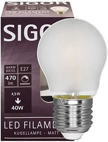SIGOR Filament-LED-Lampe, Tropfen-Form, matt, E27/230V/4W, 470 lm (9019605164)