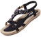 Offene Sandalen Damen Sommer Schuhe mit Blumen Strass Flach Bohemian Sandaletten Frauen mit Weiche Fussbett Outdoor Freizeit Beach Strandschuhe Schwarz 35 EU