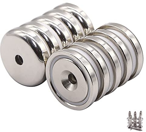 Neodym Magnet 10 Stück Topfmagnet mit 43 kg Zugkraft Neodym Magnete mit Montageschrauben Ø 32 x 6 mm