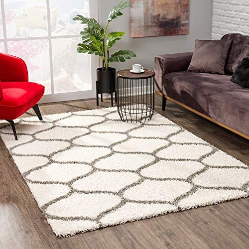 SANAT Madrid Shaggy Teppich - Hochflor Teppiche für Wohnzimmer, Schlafzimmer, Küche - Morocco Creme, Größe: 200x290 cm