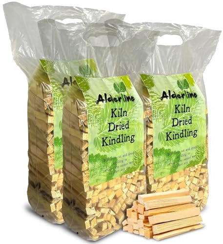 Alderline Premium Kindling Wood 3 KG - Firewood Sticks for Effortless Ignition in Pizza Ovens, Log Burners, and BBQ Charcoal - Perfectly Packaged in Bag for Convenience and Low Smoke Emission (3 Nets)