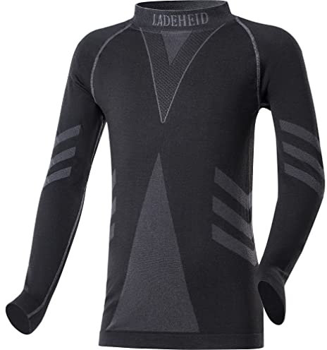 Ladeheid Thermounterwäsche Kinder Funktionsunterwäsche Thermoaktives Langarm Shirt Skiunterwäsche LAGI007 (Schwarz/Graphite, 146-152)
