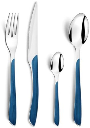 Amefa Brillo Natural Cubertería 24 Piezas Azul Marino, Acero Inoxidable