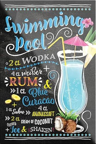 schilderkreis24 – Cocktail Rezept “Swimming Pool“ Magnet Alkohol Spirituosen Deko Kühlschrankmagnet Humor Geschenkidee Geburtstag Weihnachten 9x6 cm