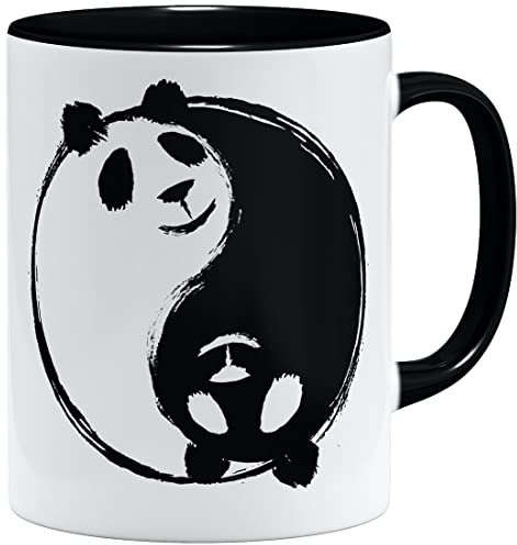 OM3® Yin und Yang Tasse mit Panda Bär | Keramik Becher | 11oz 325ml | Beidseitig Bedruckt | Schwarz