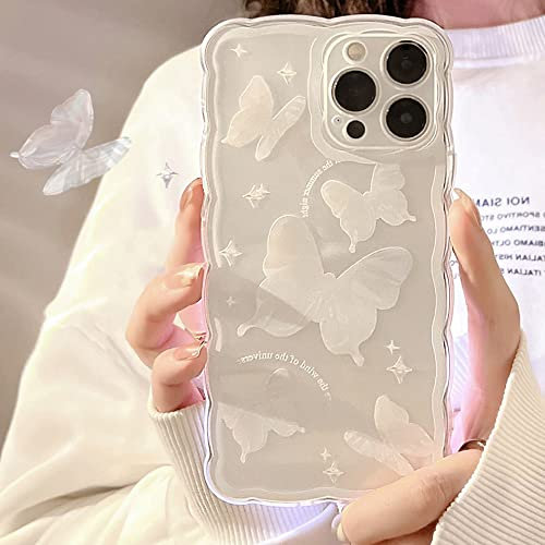 Bakicey Hülle Für iPhone 12 Handyhülle Blumen Mode Schutzhülle Wellen Handyhülle Erdbeere Bumper Cover Kratzfeste Stoßfest Weich Silikon Case für iPhone 12, Schmetterling weißem