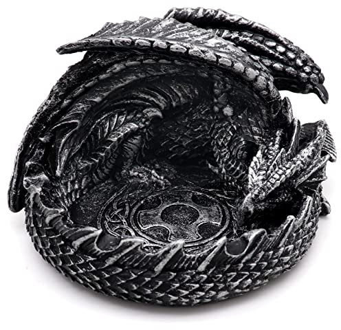 Haxtec Drachenwürfel Gefängniswächter DND Würfel Tray Halter Dungeons und Drachen Zubehör Neuheit DM RPG Geschenk Drachenstatue Dekor (Antik Silber)
