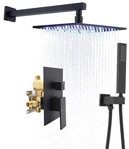 XJTNLB Unterputz Duscharmatur Set Dusche Regendusche Set mit Led, Duschsystem ohne Armatur mit Kopfbrause Handbrause Schwarz, A