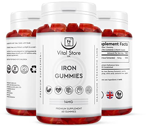 Iron Gummies 14MG - 60 Gummies (2 Month Supply) - Orange Flavour High Strength Iron Gummies - Non-GMO/Gluten Free/Halal/Vegan