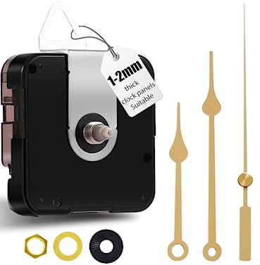 DEEWISH 12888 Quarz Wanduhrwerk Set zum Selbermachen, Geräuschloser Mechanismus Ersatzteile, Gesamtschaftlänge 12,4 mm (31/64 Zoll), (B-goldene Zeiger)